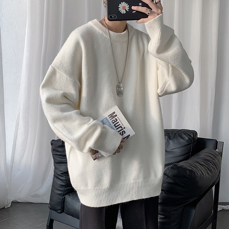 ニット セーター 長袖 ラウンドネック ストレート 厚手 シンプル カジュアル きれいめ ラフ 無地 春 秋 冬 学生 通学 デート お出かけ 重ね着 お揃い XL 2XL ゆったり ゆる ホワイト 7,291円