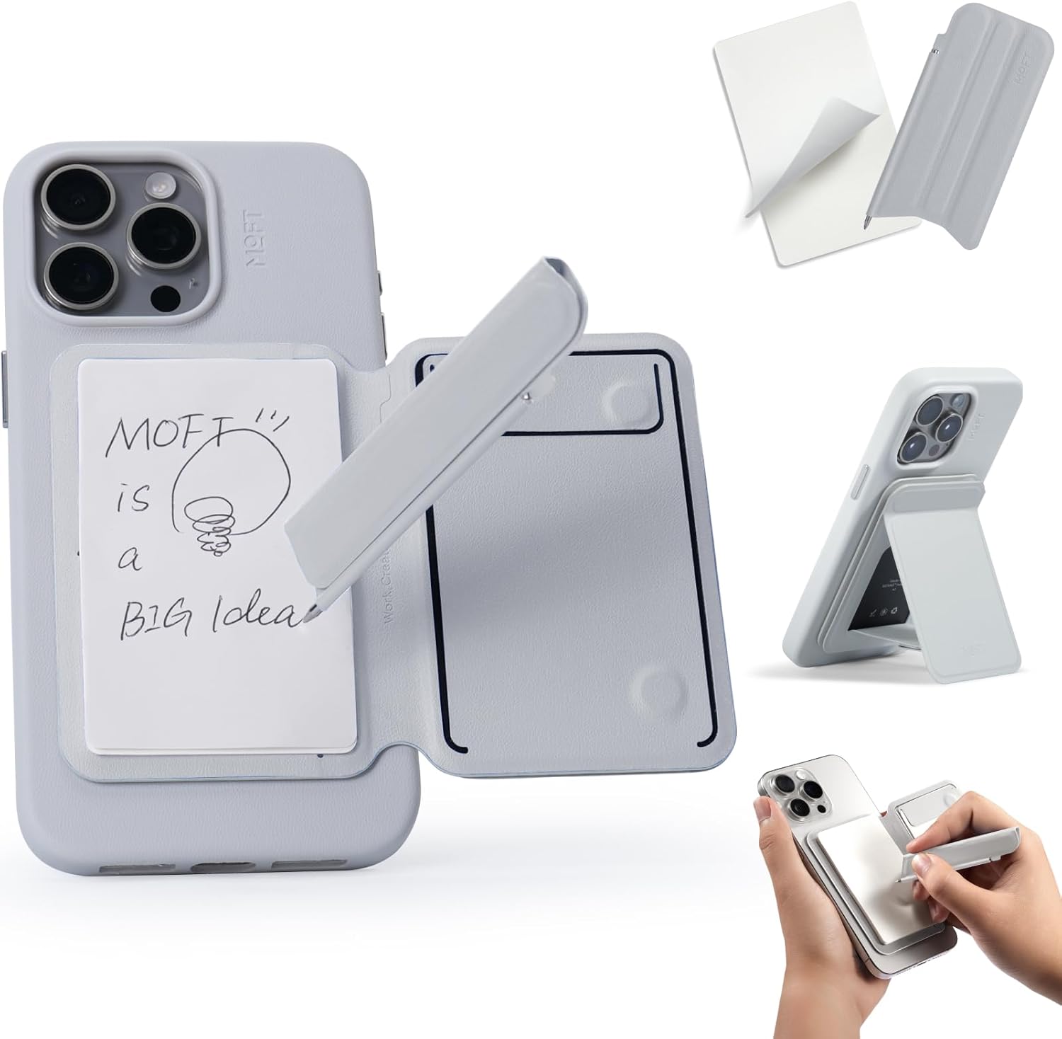 スマホスタンド インスピレーションスタンド&ノート 折りたたみボールペン MagSafe対応 iPhone 16/15/14/13/12対応 ノートパッド付け 軽量 アイアンリング 付き MOVAS