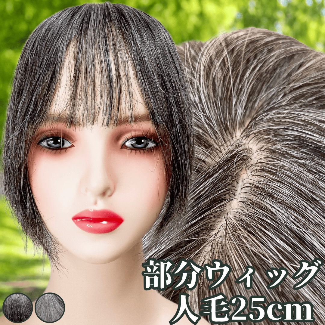 白髪ウィッグ 白髪かつら 部分ウィッグ ヘアピース ポイントウィッグ 白髪 グレイヘア トップウィッグ トップカバー ポイントピース 増毛かつら レディース 人毛100 ウィッグ 医療用 つむじ