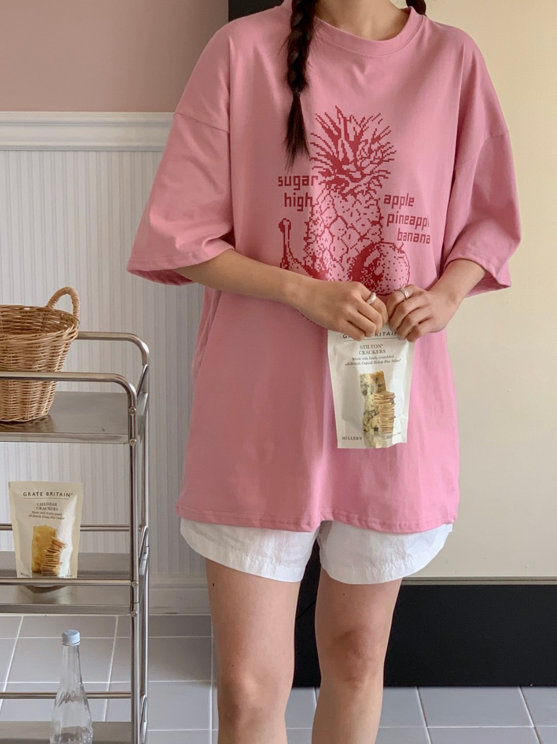 韓国Tシャツ/韓国ファッション/韓国トップス/韓国デザイン/フルーツアートTシャツ