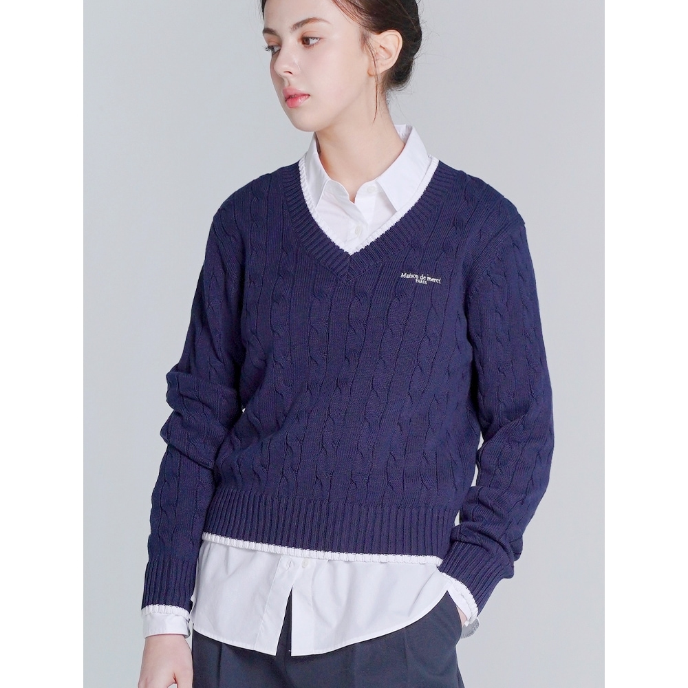 ファビュラスアーカイブウィメンズクロップクラシック Vネックニットネイビー (FCD1KT204W)