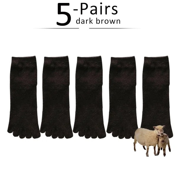 男性用のつま先の短い靴下 丈夫 柔らかく 伸縮性 耐久性があり 汗を吸収 厚く 暖かい 5本の指 冬 5ペア darkbrown EU39-44