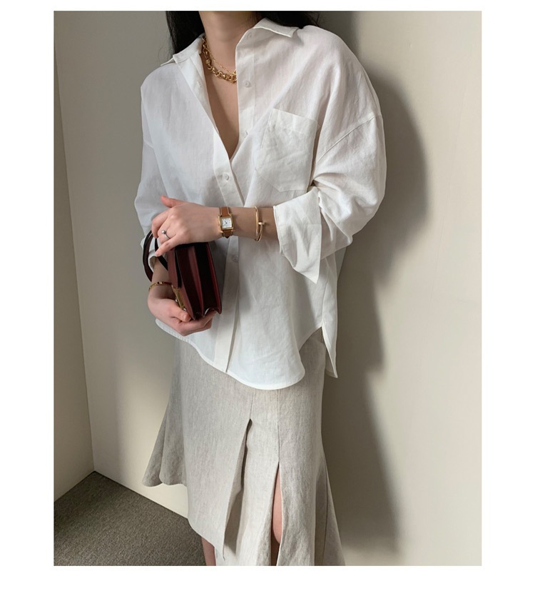 トップス シャツ ブラウス 白シャツ 7分袖 七分袖 ドルマンスリーブ 襟付き スタンドカラー フレア 前開き 綿 リネン 無地 色展開 かわいい 大人可愛い きれいめ 大人可愛い 大人女子