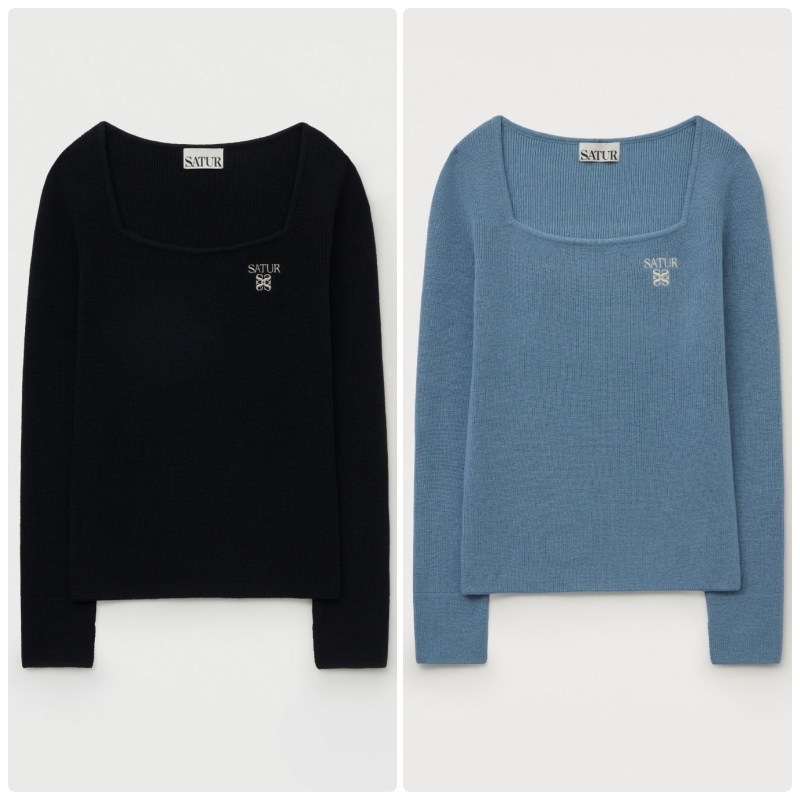 【SATUR】 25FW (W) SQUARE NECK KNIT LONG SLEEVE : 2COLORS