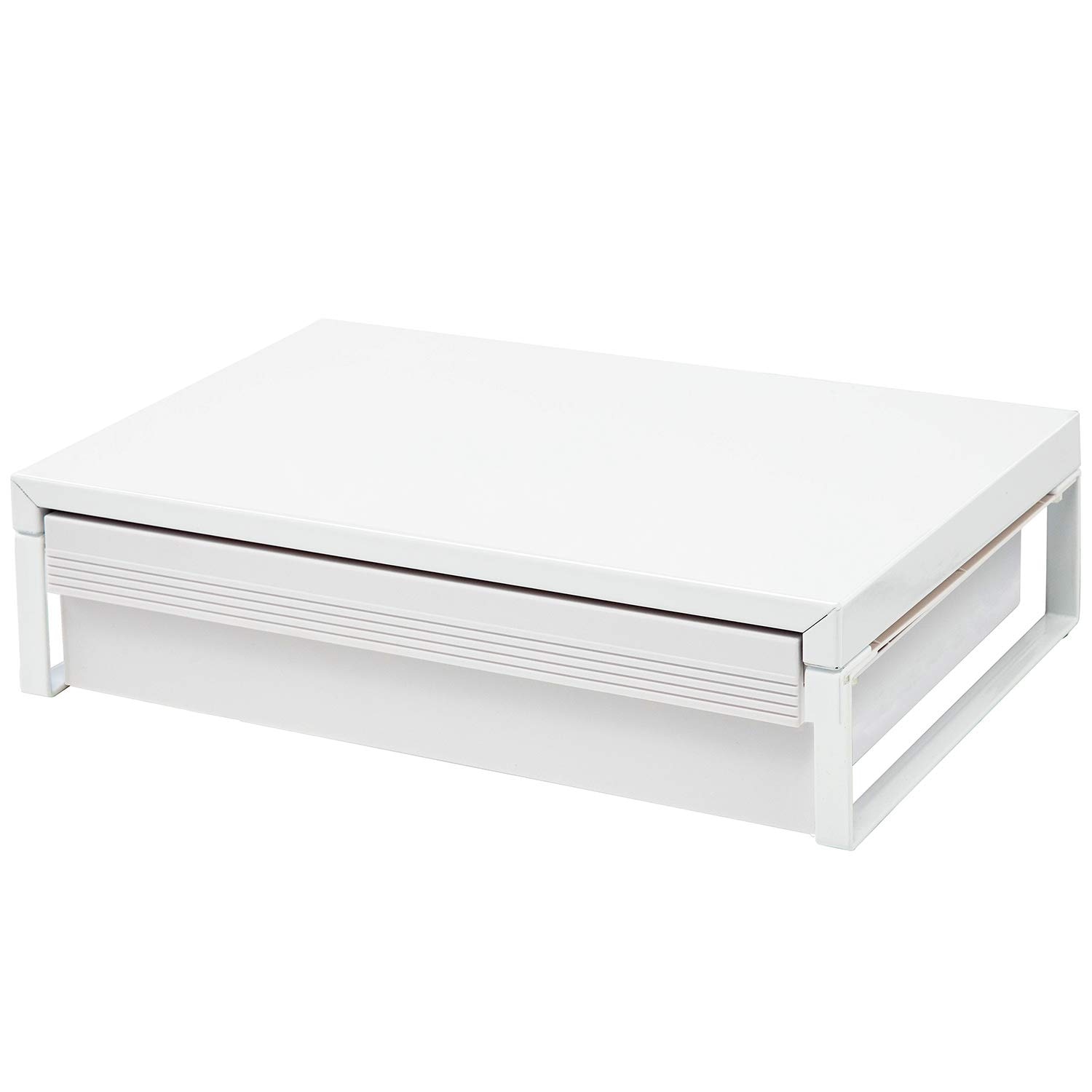 リヒトラブ パソコン台 モニター台 机上台 白 幅39×奥行25×高さ10cm 引出し付 耐荷重15kg A7341-0