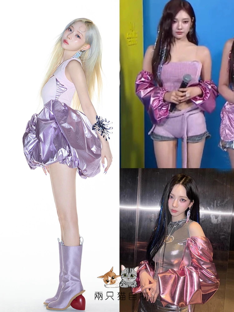 Aespaキム・ミンジョン寧李卓と紫ドレス未来チューブトップスカートスーツステージ