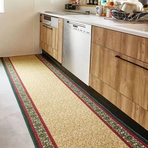 【メーカー直送品】萩原 廊下敷きプリントマット ナタリア 約80×340cm ベージュ