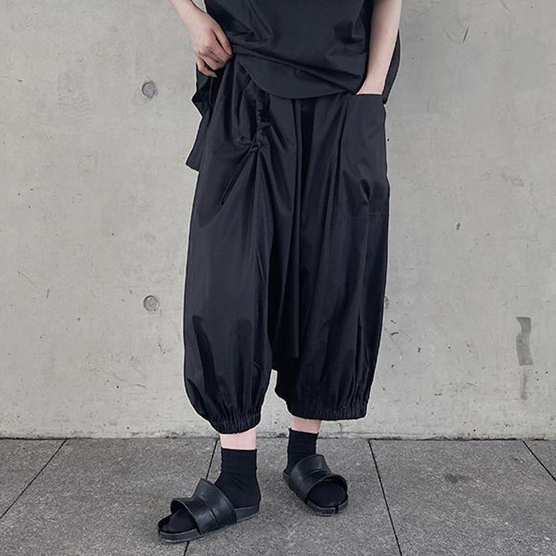 レディースパンツロークロッチパンツファッションサマーカジュアルラージサイズワイドレッグドローストリングパンツブラックカジュアルルーズワイドレッグパンツパーソナリティ多目的レディースカジュアルパンツ