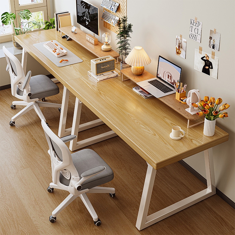 双人书桌学生家用卧室电脑桌台式长条桌学习写字桌简易桌子工作台