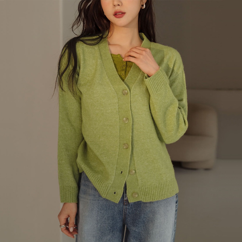 杢カラーVネックミドルカーディガン