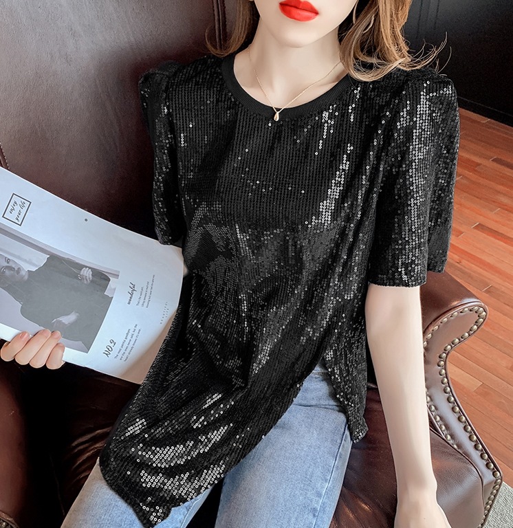 スパンコールTシャツ トップス Tシャツ 袖あり 半袖 ラウンドネック スリット ポリエステル かわいい 大人可愛い きれいめ シンプル カジュアル 大人 上品 おしゃれ お洒落 大人可愛い 大人女子 5,480円