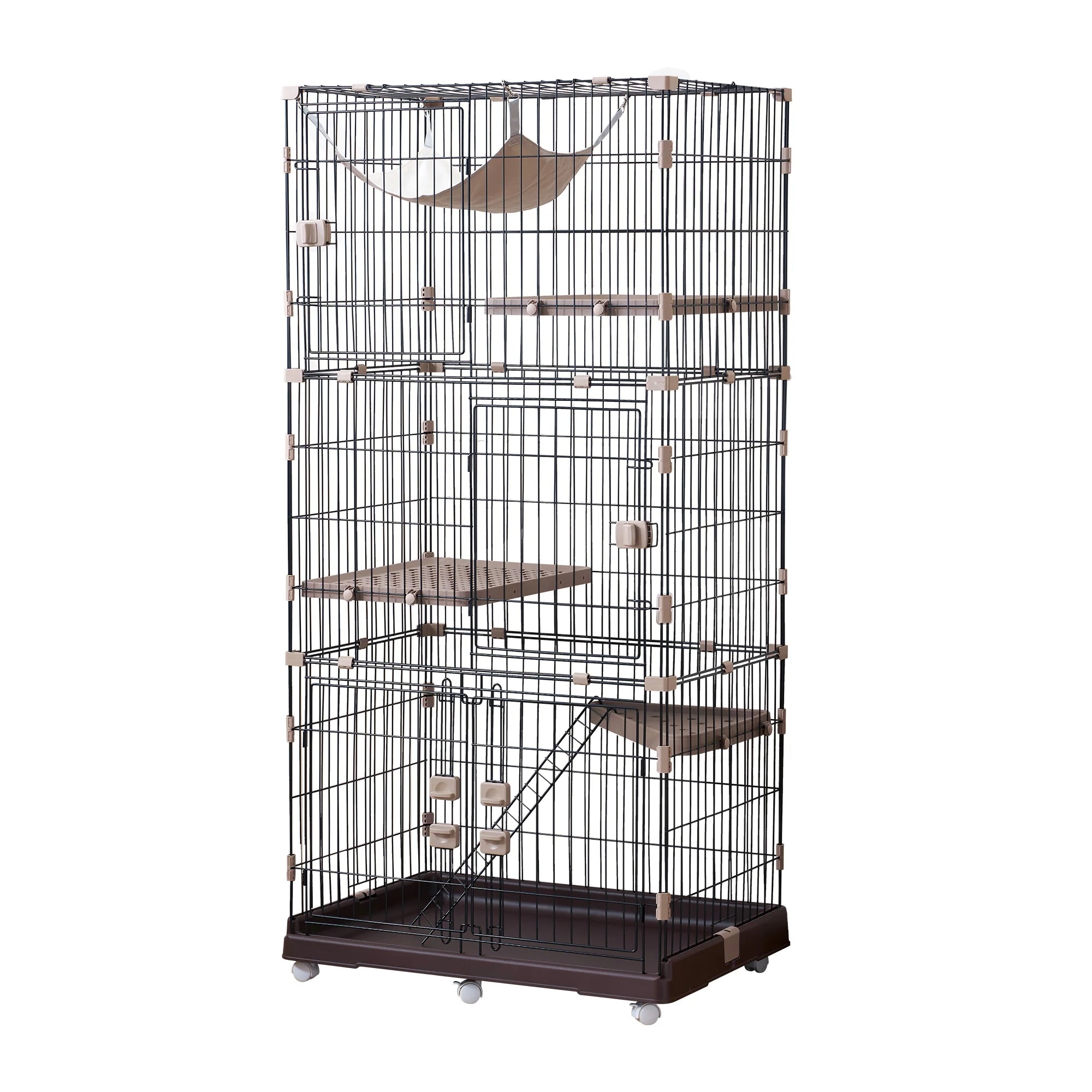 【当日出荷/送 料無料】【2025年新仕様】【元SKU：TX290591】猫 ケージ 収納型 キャットケージ 3段 1段2段可能 キャスター付 キャットハウス 【ブラウン】-77