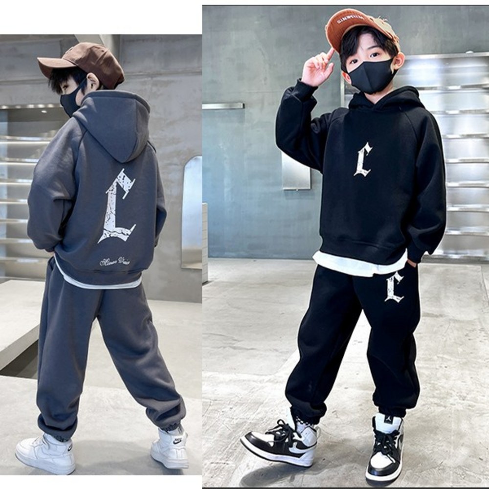 キッズウーマン男児用フードティーパンツセットトレーニング服ジュニアスポーツウェアチューリニング