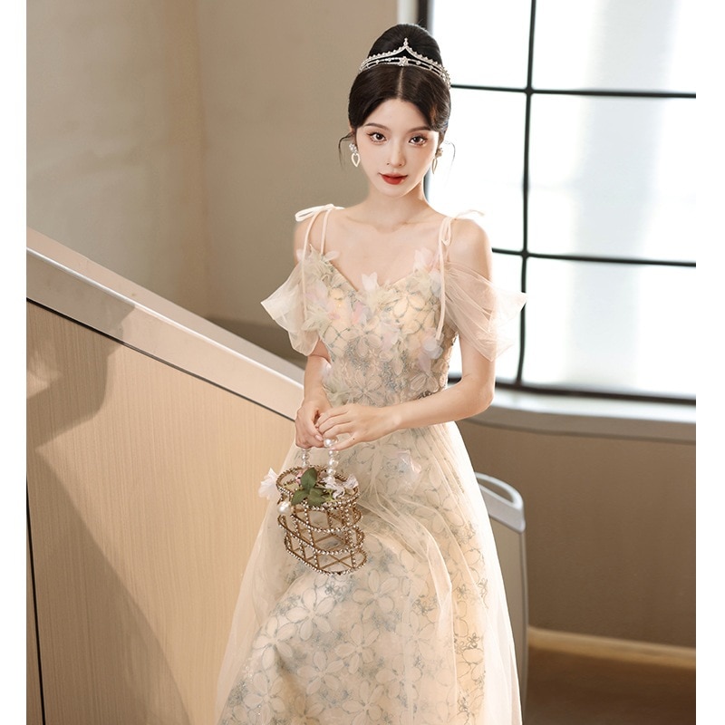 美術試験イブニングドレスレディース2024春サスペンダー宴会ホストイブニングドレス