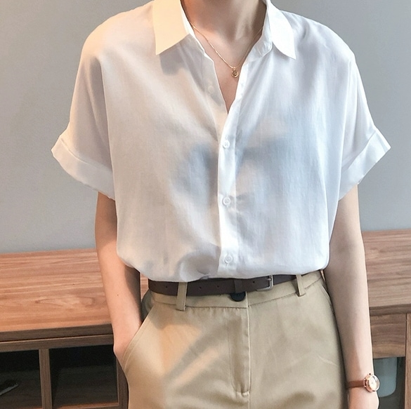 セットアップ ツーピース 2点セット レディース トップス パンツ ボトムス シャツ ショート 膝上 半袖 襟付き ポロカラー タイト スリム 細身 ストレート 3way ボタン ポケット 大人可愛い