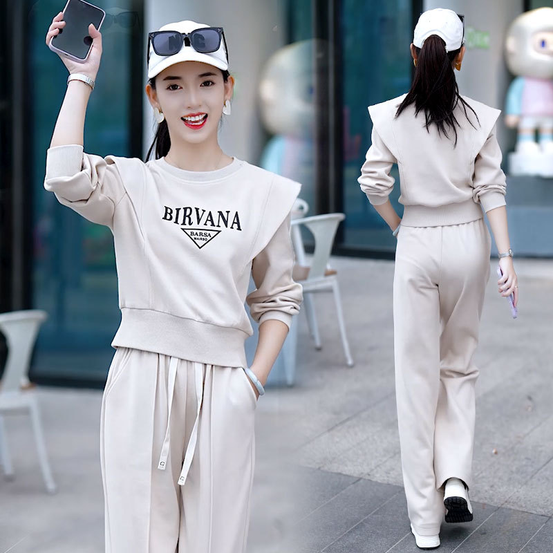 マント高級感長袖ガードル流行セット女性秋韓版ワイドパンツ減齢2セット