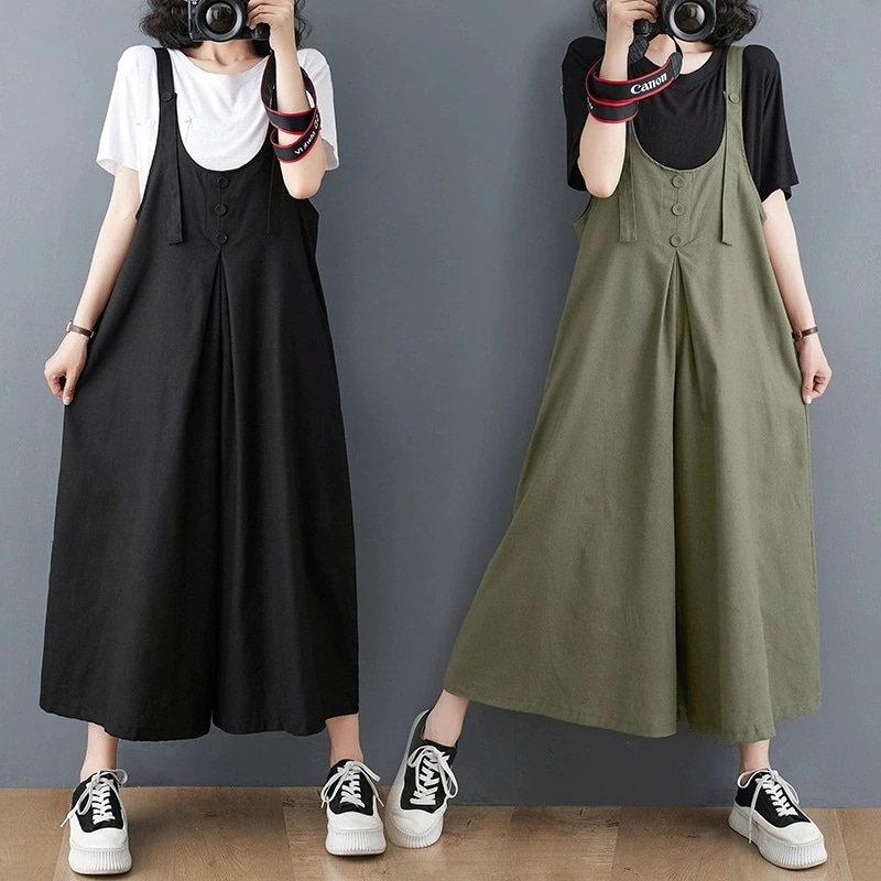 コーデ完成！サロペット2024新春夏大きいサイズ 文芸ゆるい綿麻カジュアルキュロットスカートリネンパンツ