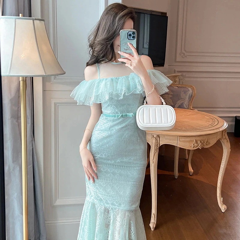 マーメイド チュール フリル 夏 キャミワンピース オフショル ドレス パーティー キャバ 着痩せ 大人 お呼ばれ 同窓会 披露宴 卒業式 結婚式 ウェディング 二次会 成人式