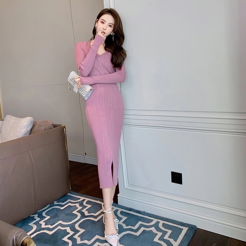 【Fellow 20％割】新款 秋冬 ニットワンピース vネック スリム パーティードレス 着痩せ 大人 お呼ばれ 同窓会 披露宴 卒業式 結婚式 ウェディング 二次会 成人式