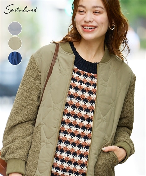 ダウンジャケット・コート 大きいサイズ ボア切替星柄キルト中わたコート