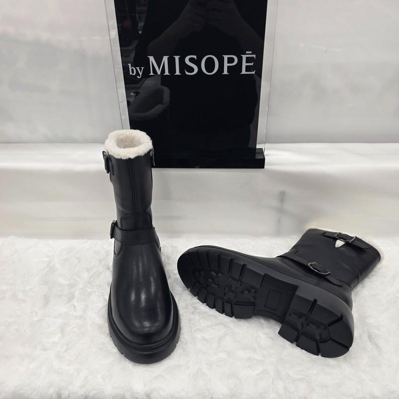 By 女性 ファー裏地 バックルブーツ 612HT446DH003 BLACK 3 JJ