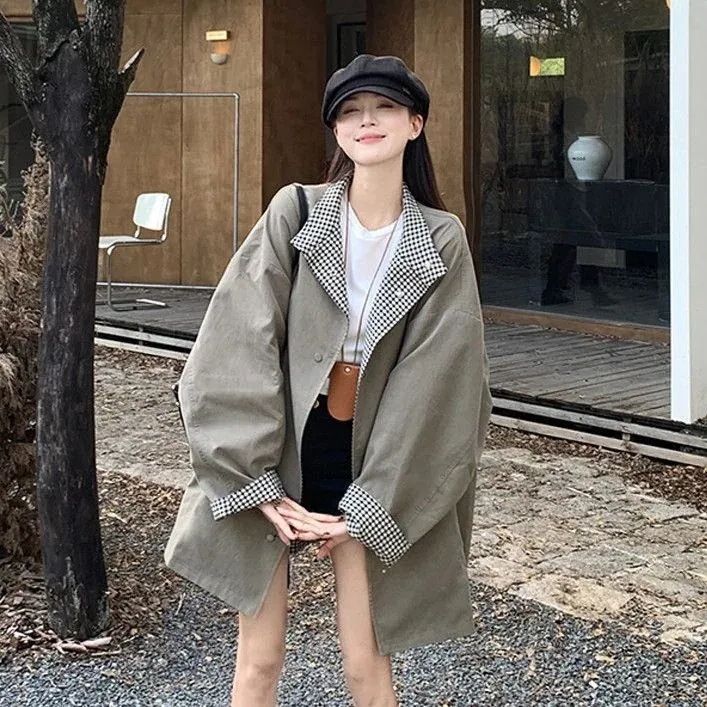 シンプル裏表にトレンチ 秋 ゆったりミディアム丈トップス コート レディー 4,274円