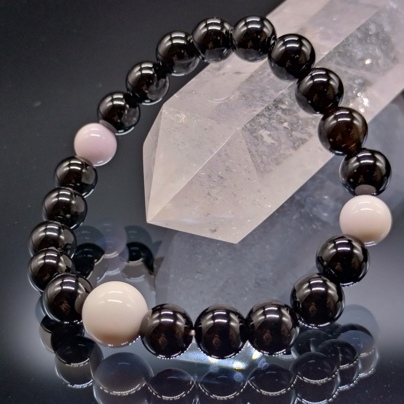 モリオン ホワイトオニキス 8mm 親玉10mm 鑑別済み ブレスレット パワーストーン 天然石