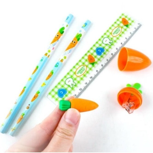 ニンジンフレーズセット2 x 12学用品鉛筆消しゴム椅子鉛筆削りグループ誕生日こどもの日クリスマスプレゼントイベント