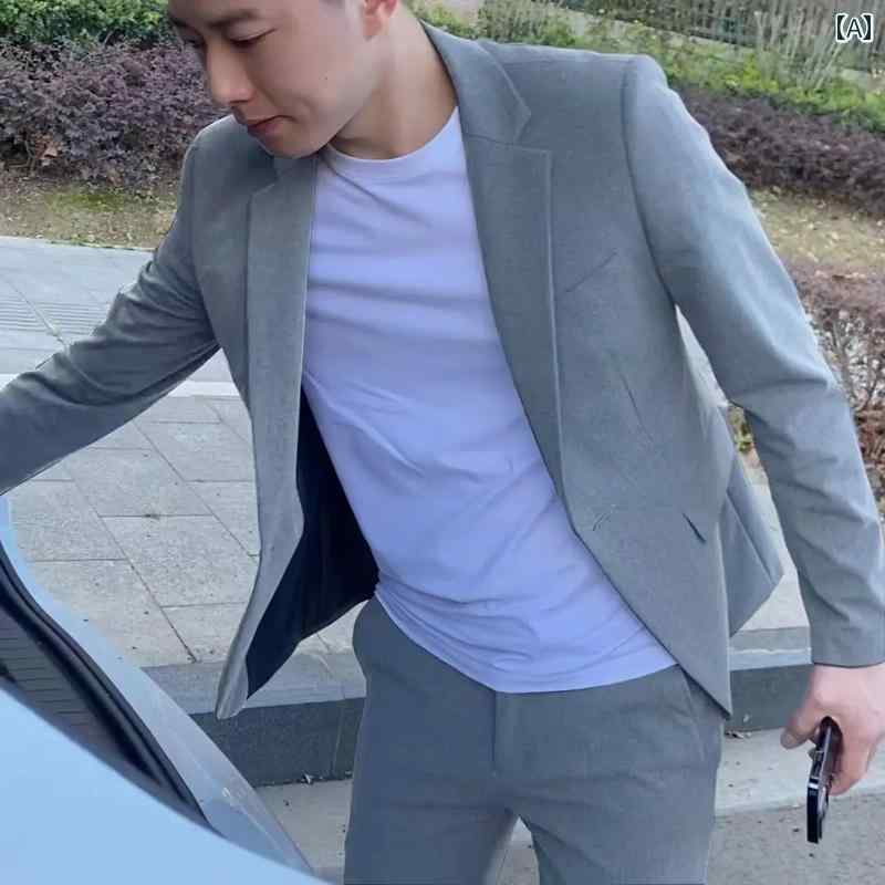 ビジネス　スーツ　ジャケット シンプルで 軽い 大人 メンズ 春夏 カジュアル スーツ 高級 感の ある な 韓国 小型 ジャケット 薄手 スタイル