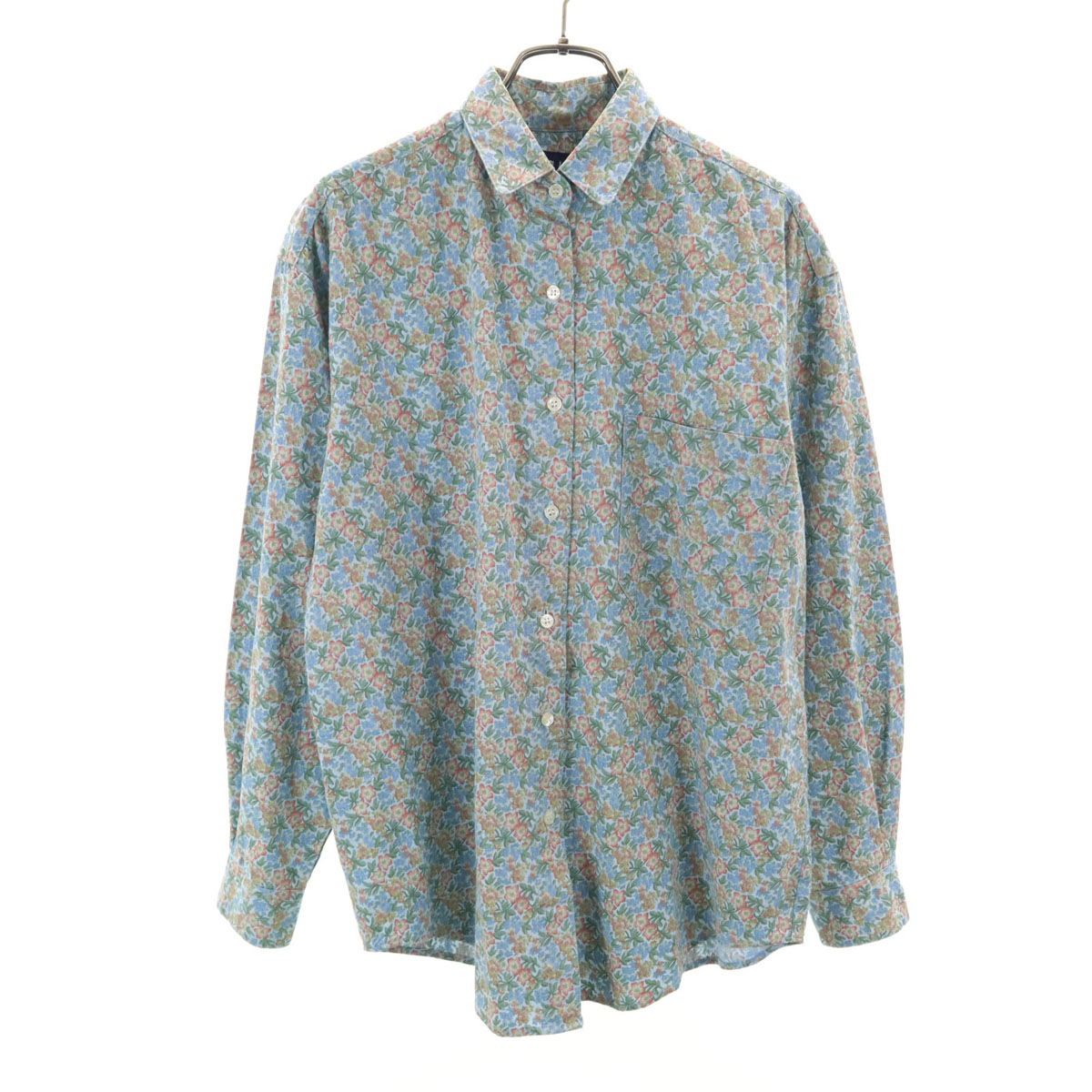 90s オールド 紺タグ 花柄 長袖 コットンシャツ S ライトブルー レディース 古着 6,760円