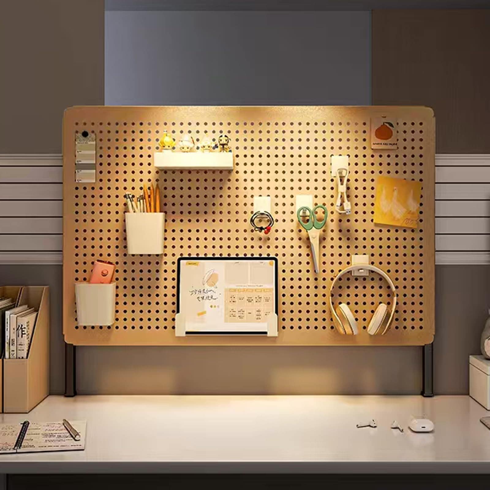 Vzqr 有孔ボード デスク用 ペグボード フック付き 20×40cm 縦型 ホワイト 強力収納 耐荷重 高耐久 簡単設置 省スペース 小物整理 在宅ワーク/オフィス/学生向け アクセサリー付き (6