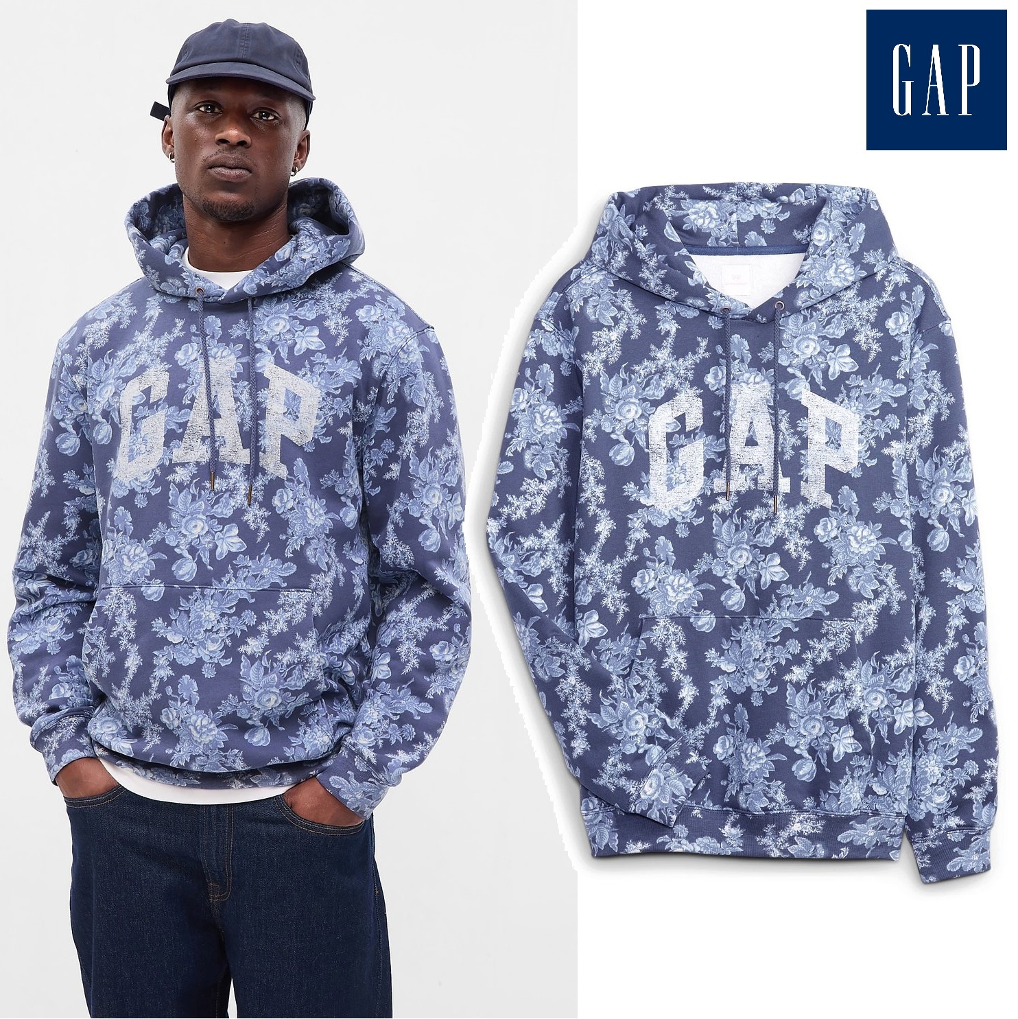 23FW [LoveShackFancy][Men] Floral pattern logo hooded sweatshirt (XS-XL) 新商品 男女共用 韓国人気 カップルアイテム 肝節期 10,000円