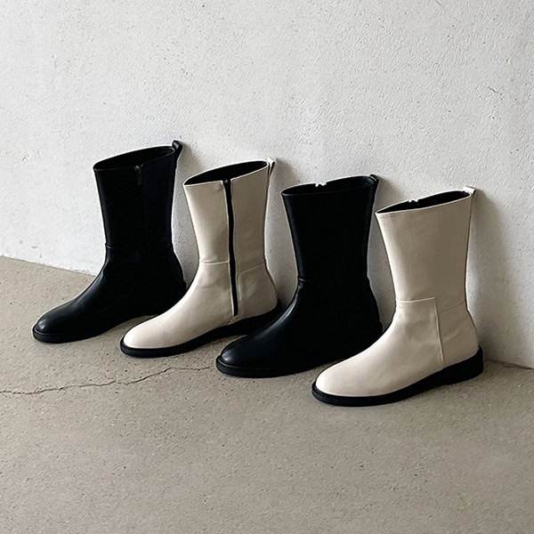 ショートブーツ ミドルブーツ フラット サイドジップ 黒 白 ブラック アイボリー
