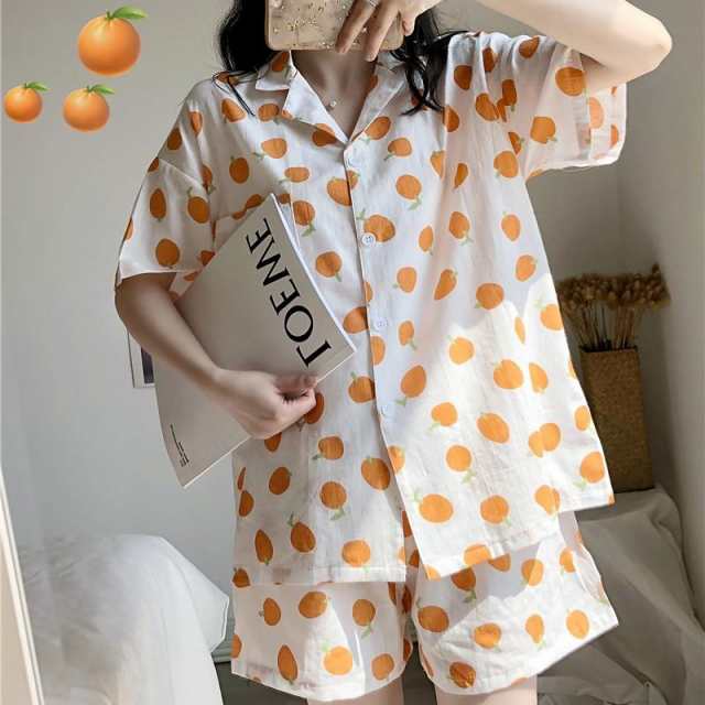 新品 パジャマ ルームウェア レディース 春夏 半袖パジャマ 可愛い 果物柄 綿 薄手 vネック パジャマセットアップ ルームウェア 女性 部屋着 寝巻き