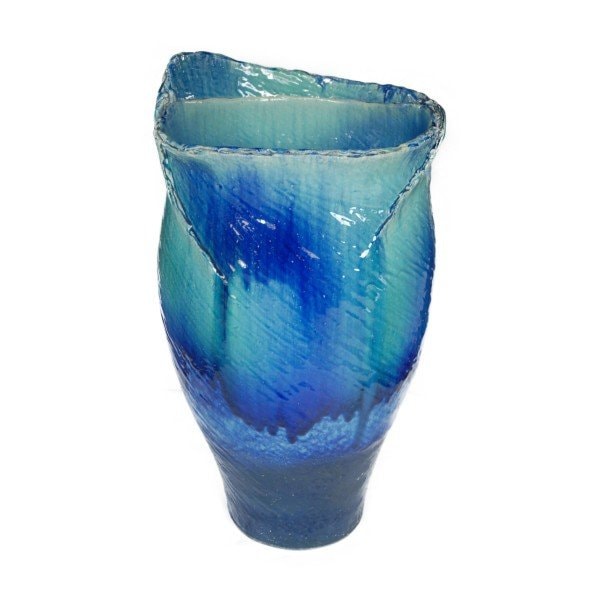 高評価 信楽焼 ブルーガラスひねり花器 23号 - インテリア小物
