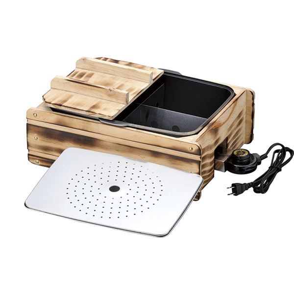 多用途 おでん鍋/調理家電 (約290×387×138mm) 日本製 ステンレス 焼杉風木枠付き 『ふるさとのれん』 (キッチン 台所)