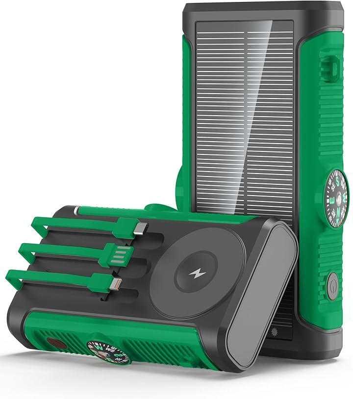 ソーラーモバイルバッテリー 60000mAh大容量・22.5W/222Wh・6台同時充電 5way蓄電 手回し充電 ソーラーチャージャー ソーラー充電器 4ポート搭載 (グリーン)