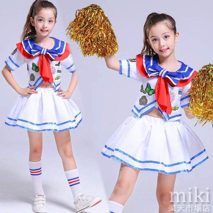 【最新モデル登場!!】【靴下お贈り】チアダンス衣装 キッズ ガールズ ダンス衣装 セットアップ グリーン 海軍 セーラー服 チア チアガール ジャズダンス衣装 ハロウィン コスチューム ダンス衣装 甲