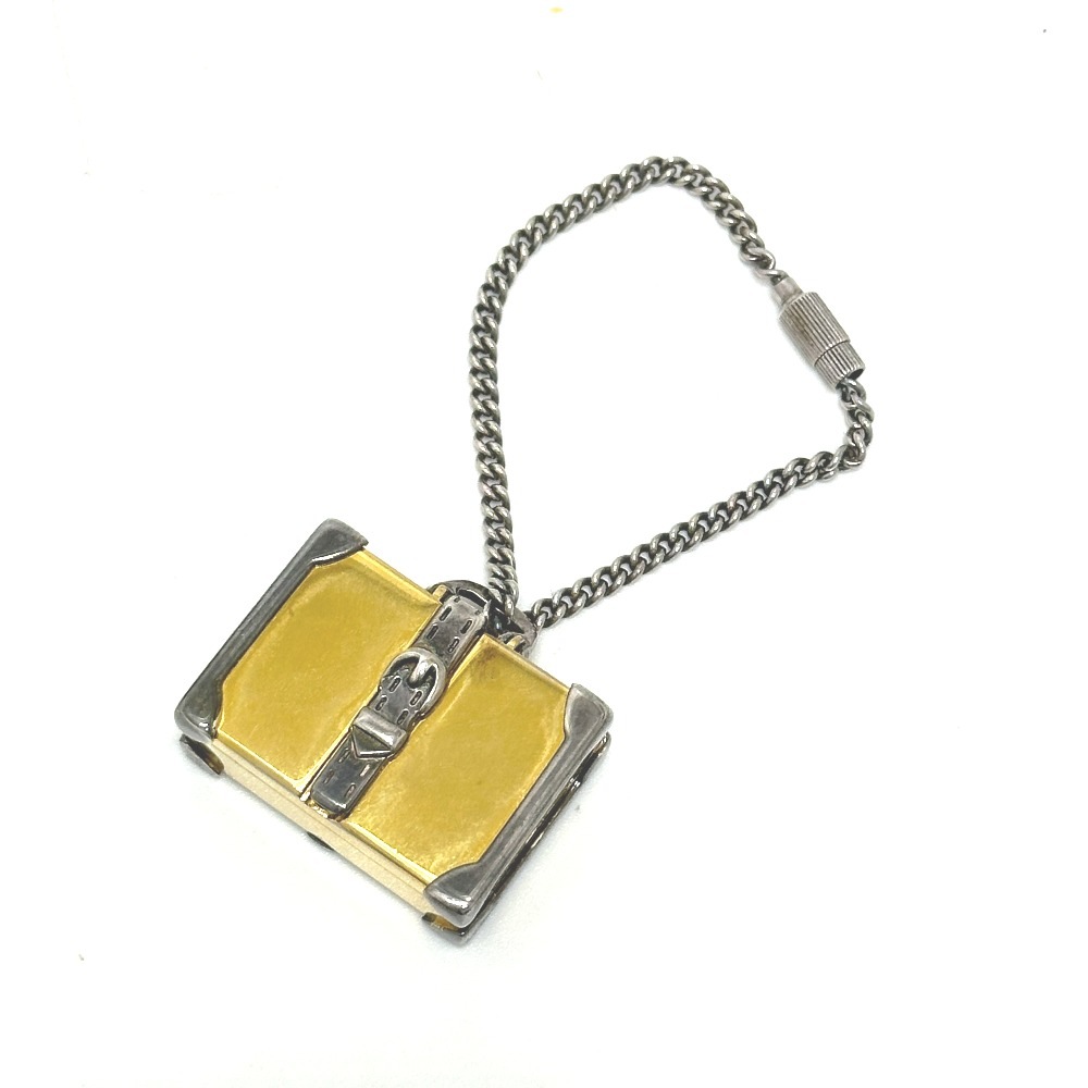 バッグチャーム オールドグッチ トランク キーホルダー メタル ゴールド×シルバー