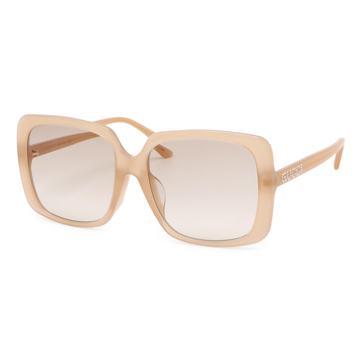 ロゴ サングラス アイウェア スクエアシェイプ ラインストーン ライトブラウングラデーション 度入り ピンクベージュ系 GG0728S