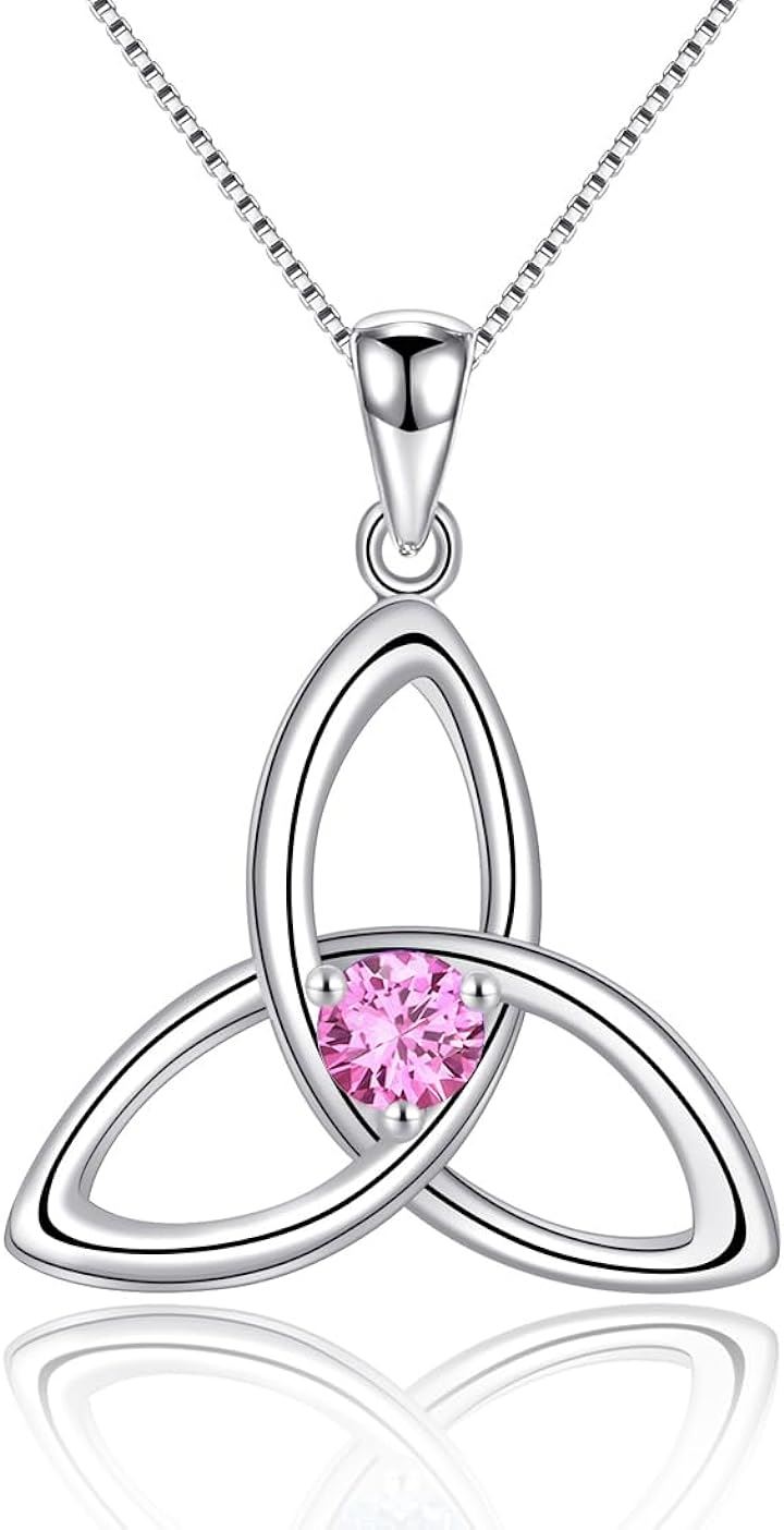 アイルランド ケルトノット 10月 誕生石 合成ピンクトルマリン 925 スターリング シルバー ペンダント ネックレス 40+5cm チェーン( 10月 誕生石 合成ピンクトルマリン)