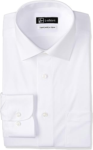 [アイシャツ] i-shirt 白無地 完全ノーアイロン ストレッチ 超速乾 スリムフィット 長袖 アイシャツ ワイシャツ メンズ ノンアイロン 形態安定 007 ホワイト セミワイド 無地 M151