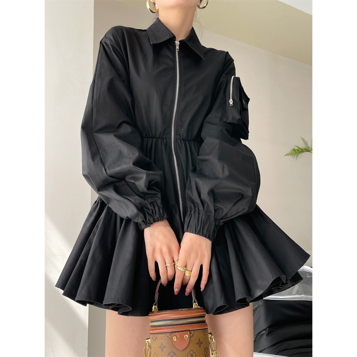 シャツ ワンピース レディース 小柄さん向け 高級感 ミドルロング ワンピース X426