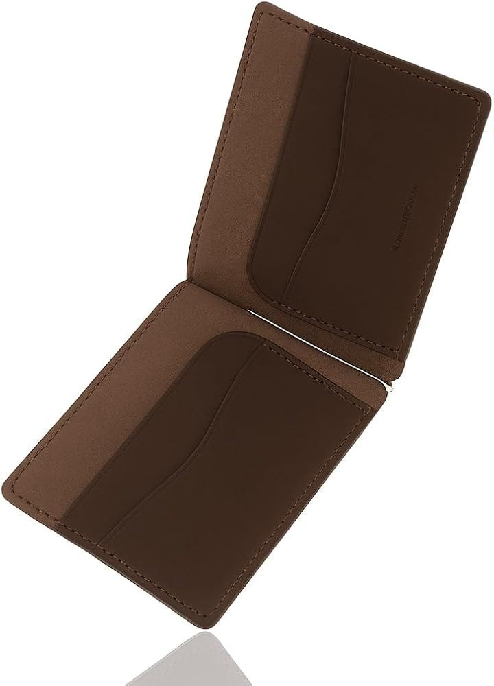 マネークリップ 栃木レザー 本革 札ばさみ ２つ折り 薄い 財布 メンズ レディース マネークリップ付きカードケース 2か所 おしゃれ hik0004 (ダークブラウン)