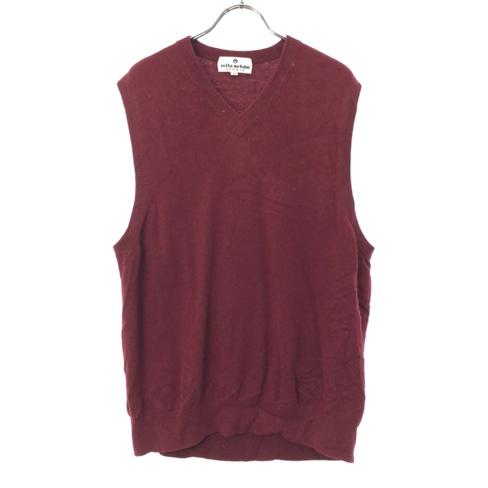 カシミヤ100％ Vネック ニットベスト M レッド系 メンズ