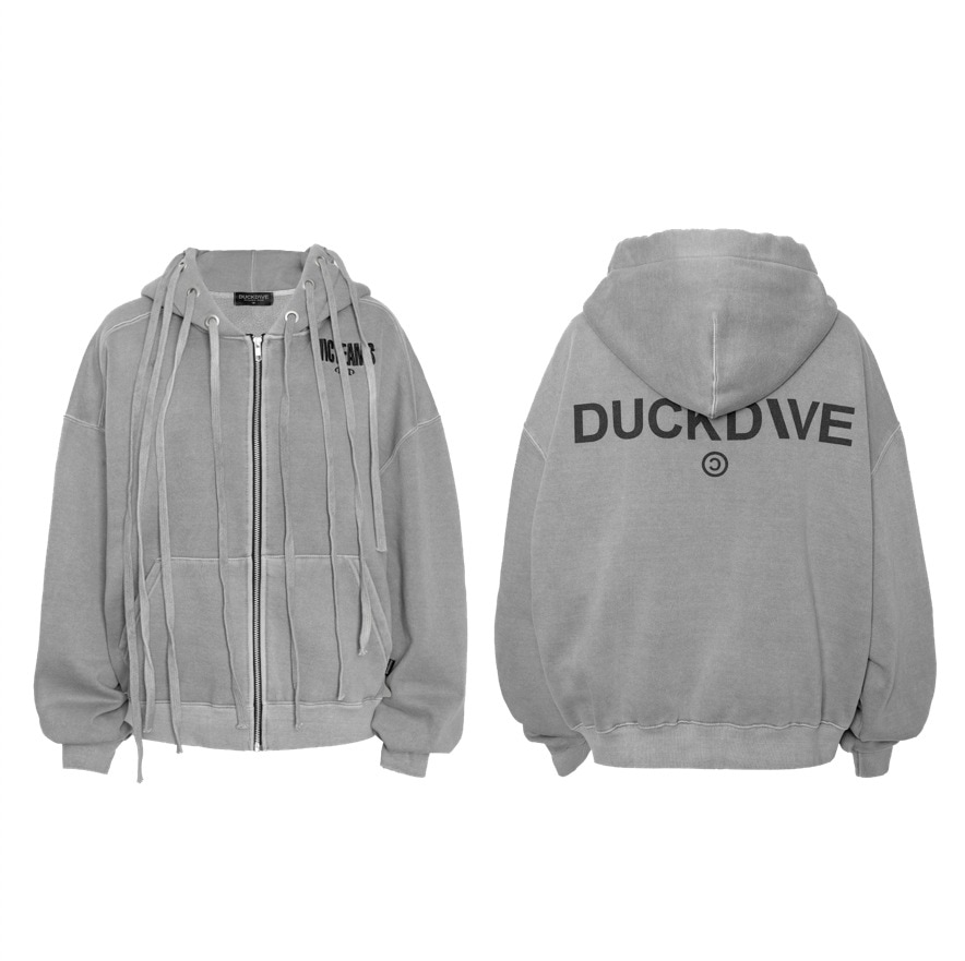 String Eyelet Pigment Hooded Zip-Up