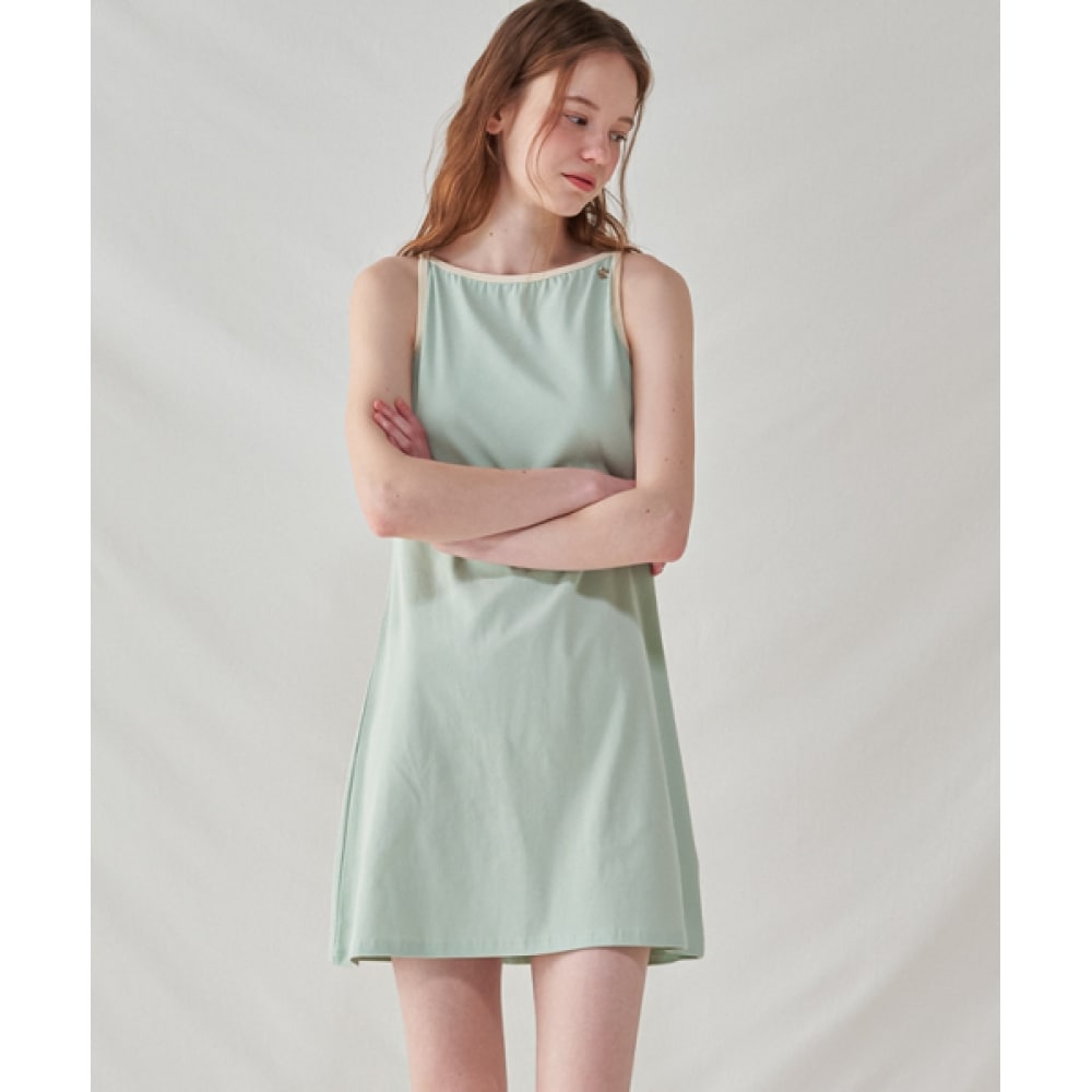 RONRON ボートネックスリーシングミニドレスメロン