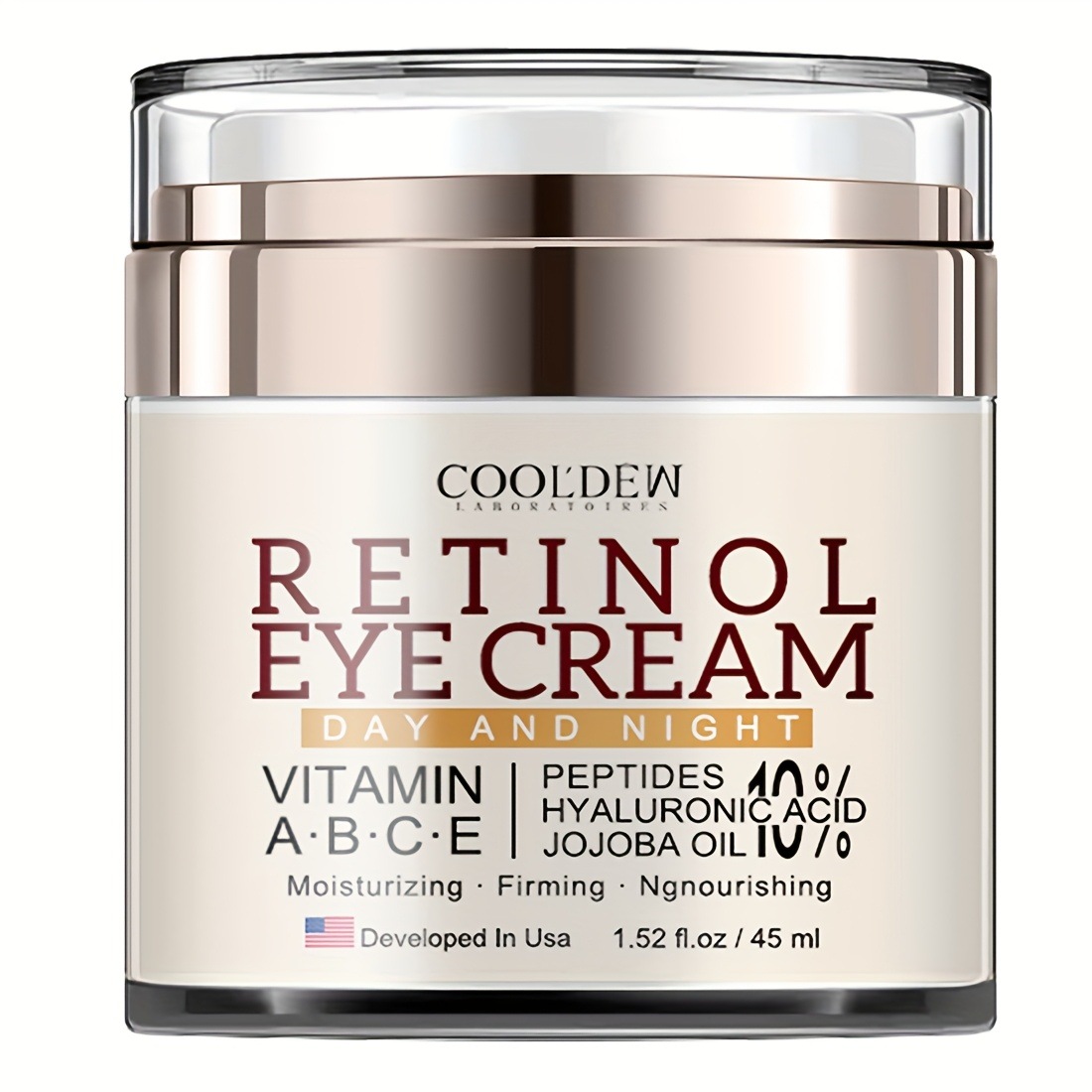 1Pc45Ml リトロール保湿アイクリーム ヘクサペプチドヒアルロン酸ジョブバオイルを含む引き締めとリフト垂れ下がった目元アイバッグの滑らか化深層保湿軽量テクスチャ進化した複合ローズフラグランスすべて