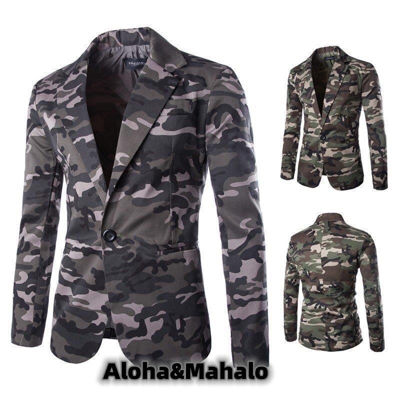即納 メンズカジュアルスーツアウタージャケットコート　結婚式フォーマルスーツ　通勤ブレザー 修身テーラード長袖 薄手スリム迷彩柄