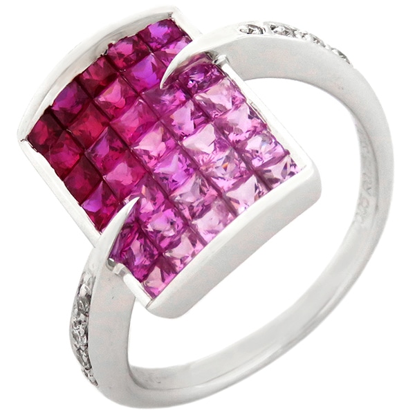 リング 指輪 ルビー サファイア ダイヤリング K18WG ルビー ピンクサファイア ダイヤモンド ホワイトゴールド スクエア 11.5号【中古】